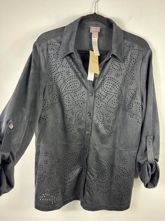 Chico's Jackets & Blazers - NWT Chico’s Faux Suede Easy Jacket Graphite Gray Laser Cut Perforations Sz 2